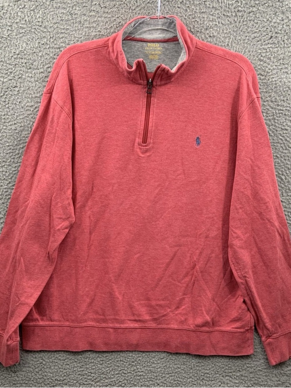 Polo by Ralph Lauren Salmon Red Half-Zip Pullover Performance Sweater w BLUE 🐎